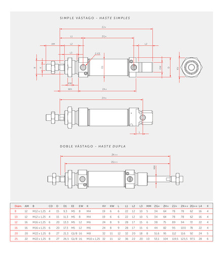 Pistón Cilindro Neumático 20 X 420 Mm Iso6432 Doble Efecto 1