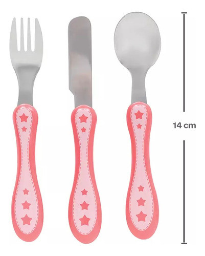 Kit Talher Buba 3 Peças Garfo Faca Colher Estrelinha Rosa 1