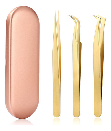 Set De 3 Pinzas Acero Inoxidable Para Pestañas Con Estuche 0