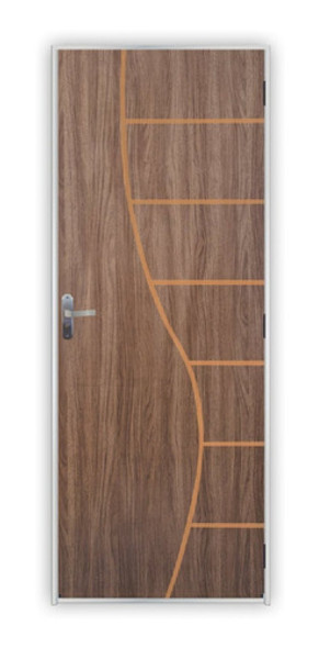 Kit Porta De Madeira Decorada 215x85cm Com Batente De Aço 1