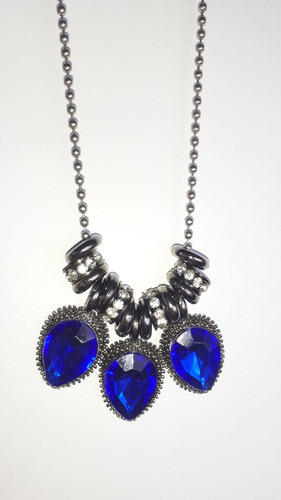 Collar Colgante Largo Con Strass Y Piedras Facetadas Azule 0