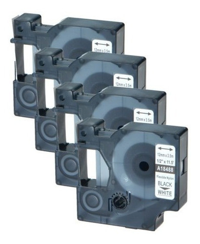 4 X 18488 Negro Sobre Blanco Nylon Flexible Industrial Etiqu 0