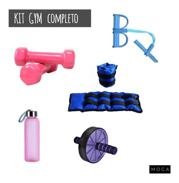 Kit Gym Full Mancuernas,tobilleras,botella,banda,rueda 1
