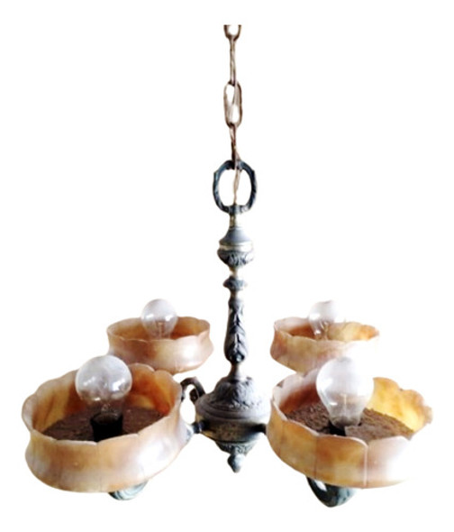 Araña Antigua 4 Tulipas Alabastro Bronce C/roseta - No Envío 0