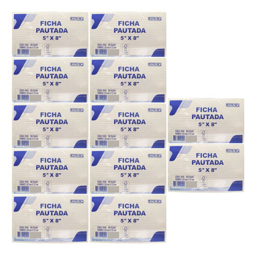 Kit 10 Pacotes Ficha Pautada 5x8 Média Bloco Com 100 Folhas 0