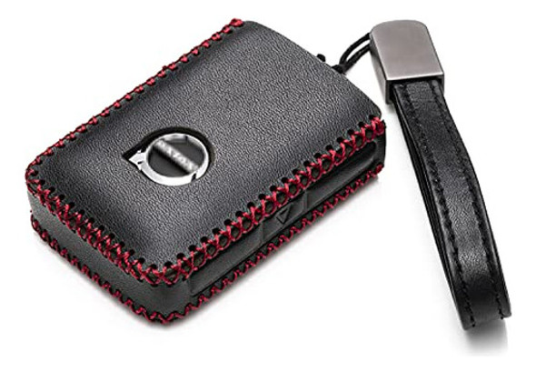 Funda En Cuero Para Volvo Con Gancho Llavero Negra/roja 1