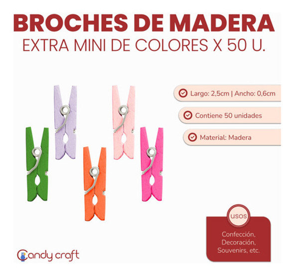 50 Broches Extra Mini Madera De Colores 2,5cm! Deco Souvenir 1 50 Broches Extra Mini Madera De Colores 2,5cm! Deco Souvenir 1