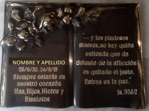 Placas Funerarias De Bronce N° 19 Libro Rosa 25 Cm X 20 Cm 1
