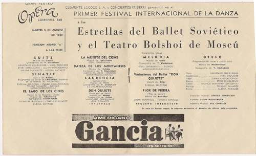 Programa Librito Sovietic Ballet Bolshoi Moscu Opera 1958 B4 1