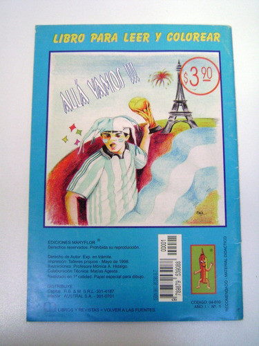 Vamos Vamos Argentina Libro Colorear Mundial 1998 Raro Boedo 1