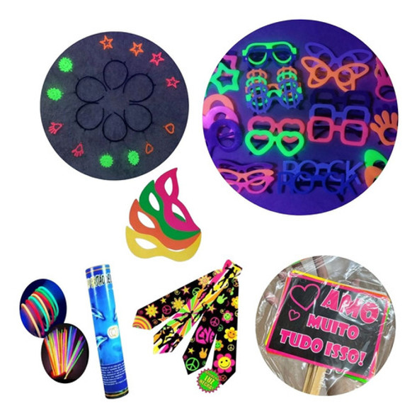 Kit Balada Festa Neon 170 Un Casamento Óculos Tiara Pulseira 0