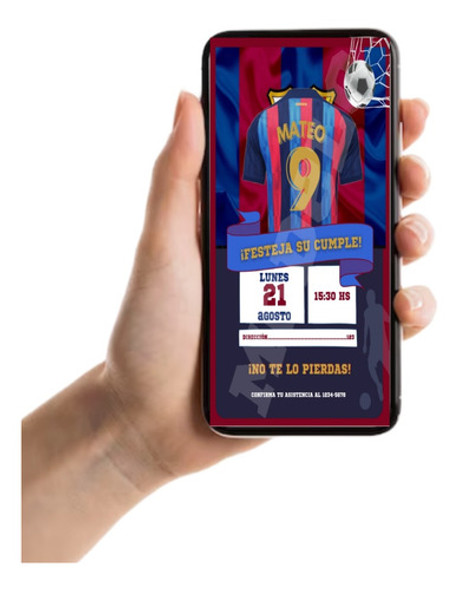 Tarjeta Invitación Digital - Cumpleaños Futbol Barcelona 0