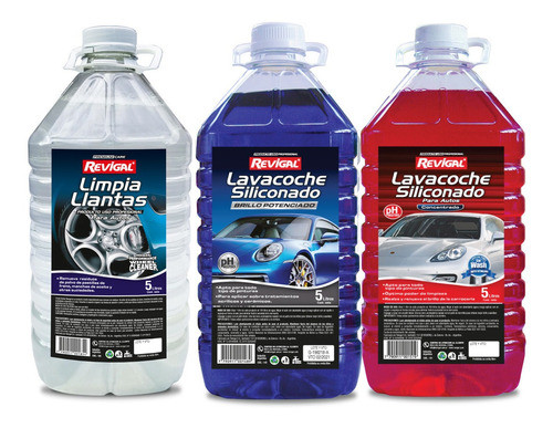 Shampoo Rojo Limpia Llantas Y Shampoo Azul Revigal 0