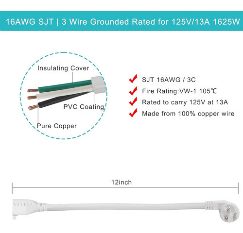 Short Power 1ft - Cable De Extensión De Cabeza Plana En Ángu 1