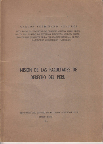 1964 Cuzco Peru Derecho Carlos Ferdinand Cuadros Dedicatoria 0