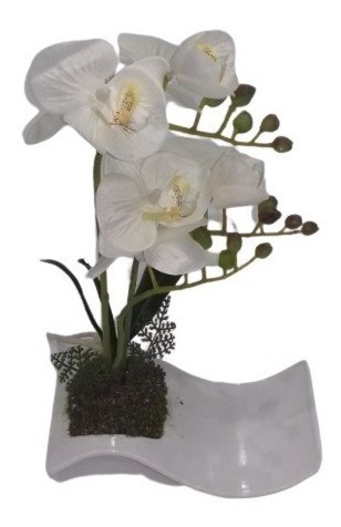 Flores Artificiales En Maceta  - Orquidea Blanca 28 Cm 0