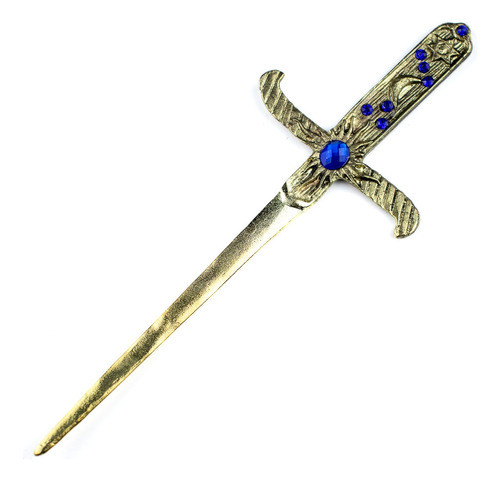 Athame Metal Dourado Velho  19 Cm Com  Pedras Azuis E Strass 0