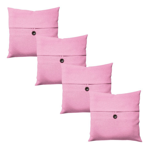 Kit 4 Peças Almofada Solid Rosa Bebê Com Botão 40x40cm 0