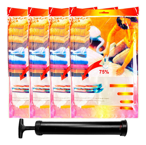 Kit 4x Saco A Vácuo 68x98cm Edredom Cobertor Guardar + Bomba 0
