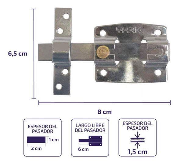 Cerrojo Pasador Reforzado Sin Llave Yark Rex 1