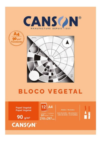 Bloco Canson Papel Vegetal 90 A4 95g 50 Folhas 0