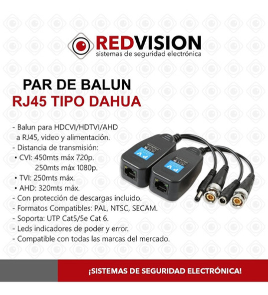 Par Balun Rj45 Utp Video Bnc Alimentacion Ahd Tvi Cvi Camara 1