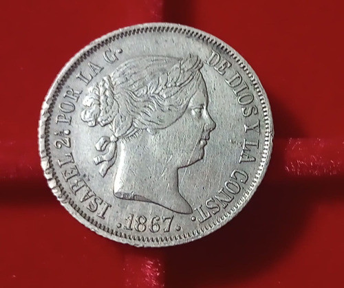Moneda España 40 Cents. 1867 -plata  Isabel 2*  K42.2 Vf 0