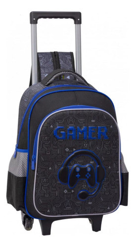 Kit Mochila Rodinhas Gamer Jogo Lancheira E Estojo Azul Yepp 1