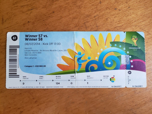 Ingresso Copa Do Mundo 2014 Brasil X Alemanha 7x1 Semi Final 0