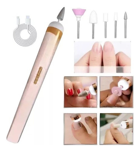Set Torno Uñas Recargable Usb Con Fresas Manicuria Pedicura 0
