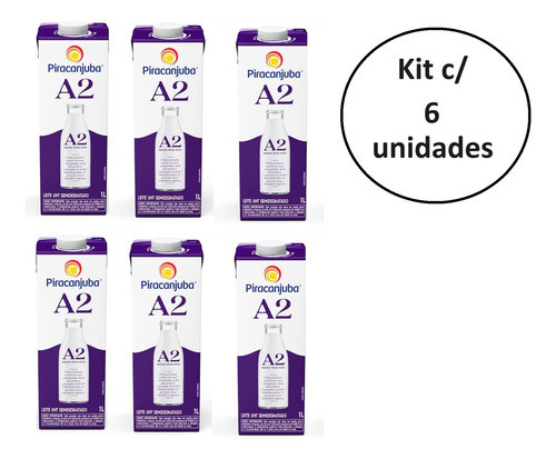 Kit C/6 Leite A2 Semidesnatado 1l Piracanjuba 0