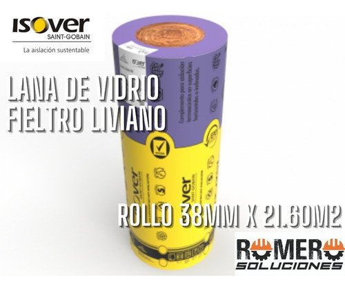 Lana De Vidrio. Aislante Termo Acústico Isover 38mm X 21.6m2 1