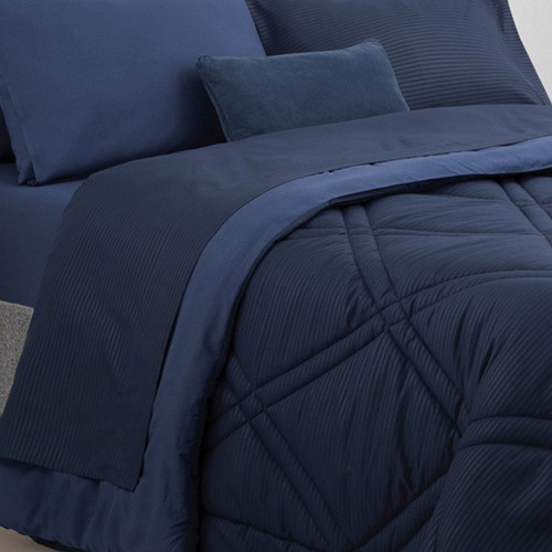 Acolchado 2 1/2 P Kit 7 Piezas Premium Azul + Sábanas Jc 1