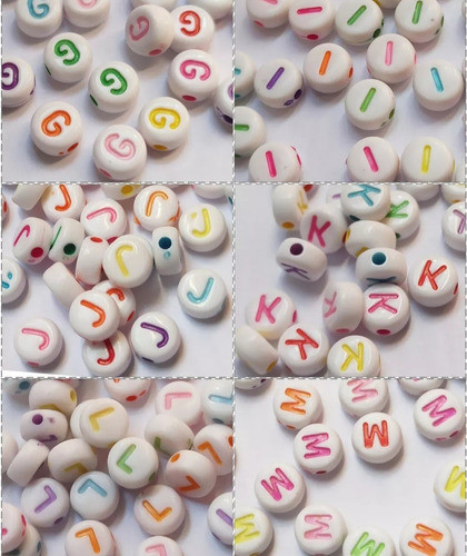 Cuentas Letras Individuales Blancas Con Letras Colores 100un 1