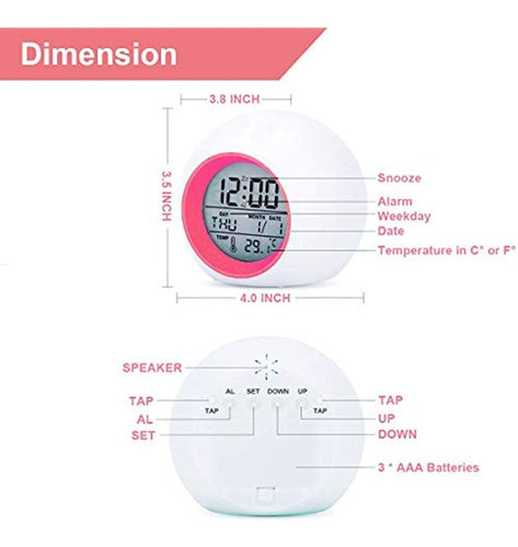Reloj Despertador Digital Para Niños, Luz Nocturna De 7 Colo 1
