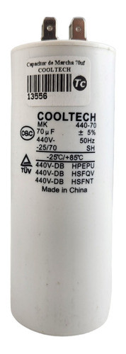 Capacitor De Marcha 70uf Plástico 440v 50/60hz Para Motores 0
