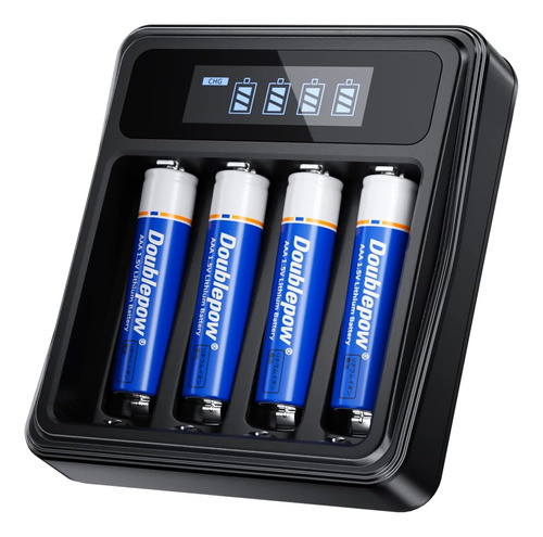 Cargador De Pilas Litio Lcd Con 4 Pilas Aaa 1,5v Recargables 0