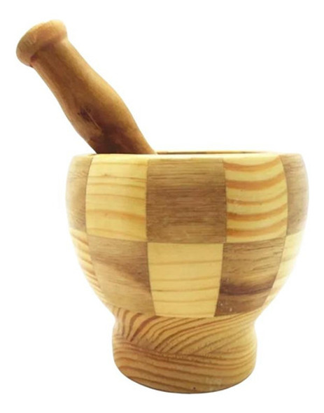 Pilão De Madeira Torneada C/socador P/alho E Temperos Kehome 0