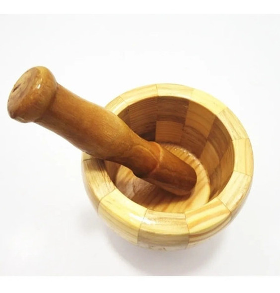 Pilão De Madeira Torneada C/socador P/alho E Temperos Kehome 1