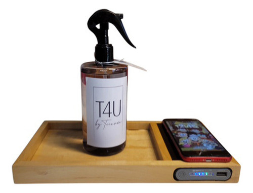 Set Home Spray 400ml Bandeja Madera Con Cargador Celular 1