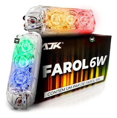 Par Farol Led Strobo Rgb 6w Som Auto Caixa Bob Luz 8 Cores 0