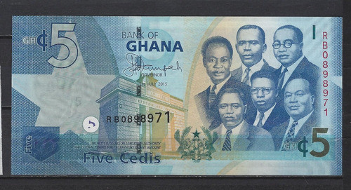 B213 Ghana Billete 5 Cedis Año 2015 P-38f Unc 0