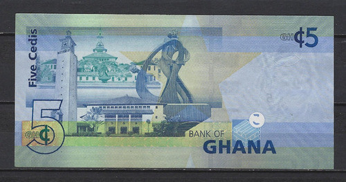 B213 Ghana Billete 5 Cedis Año 2015 P-38f Unc 1