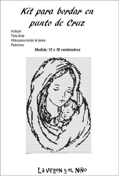 Kit Punto De Cruz, Tela, Hilo Y Patrones La Virgen Y El Niño 0