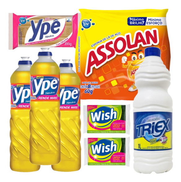 Cesta Básica Limpeza Cozinha Detergente Ypê Sabão Bucha Casa 0
