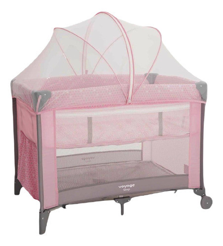 Berço Portátil Cercado Para Bebê Sleep Até 18kgs Rosa Voyage 0