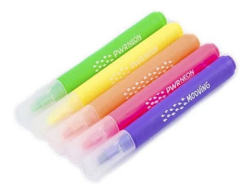 Resaltadores Pwr Neón Flúo Mooving X 5colores Punta Biselada 1