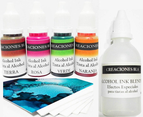 Alcohol Ink Tintas 4 Colores + Activador + Hojas Sintéticas 0