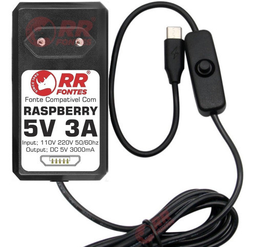 Fonte Dc Chaveada 5v 3000ma Micro Usb Para Raspberry Pi 0