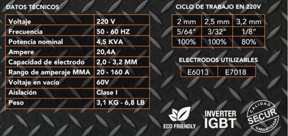 Soldadora Inverter Electrodo 160 A Profesional Secur Kirkor 1